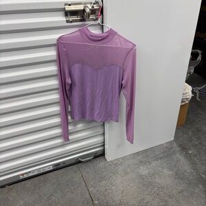 SHEIN Sheer Mock Neck Purple Mesh Long Sleeve Top Blouse L 8/10 M Women’s